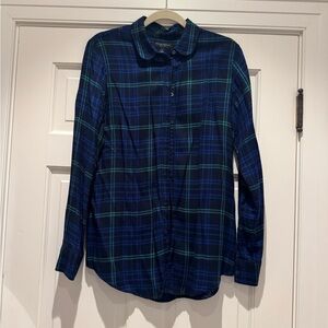 Banana Republic Women's Blue and Green Plaid Button Down Shirt